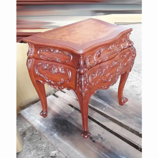 Tủ đầu giường cổ điển gỗ gõ đỏ mặt nu mẫu Bông Hồng