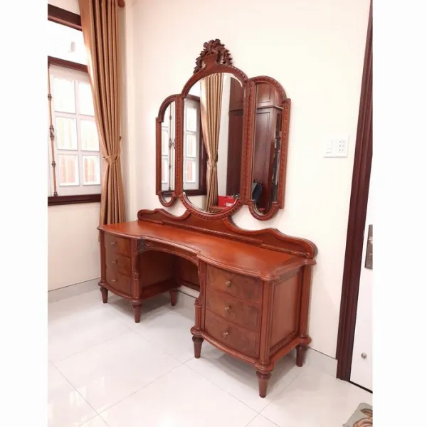 Bàn phấn - Bàn trang điểm cổ điển gỗ hương ốp nu mẫu Panama