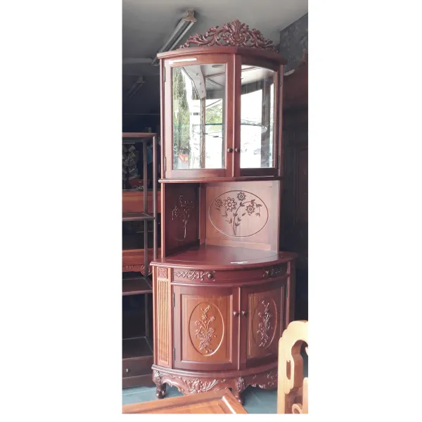 Tủ ly - Tủ rượu góc 2 cánh cổ điển mẫu Nguyệt Quế gỗ hương hoặc gỗ căm xe