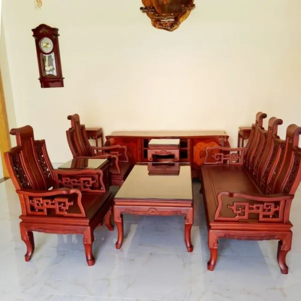 Salon gỗ phong cách Á Đông 6 món gỗ căm xe mẫu Phúc An