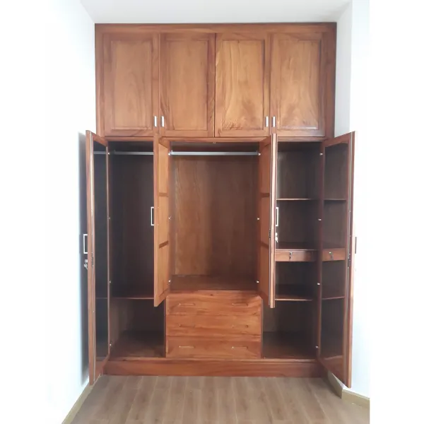Tủ áo sát trần 4 cánh gỗ gõ đỏ
