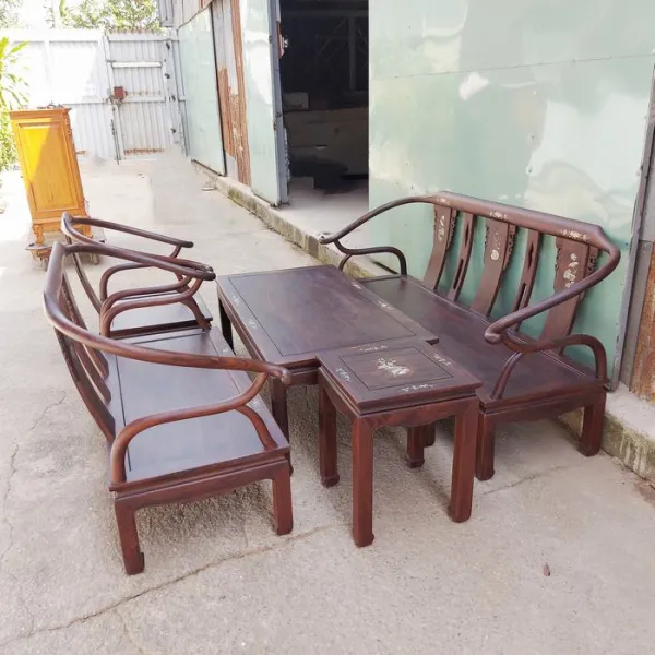 Salon gỗ phong cách Á Đông 5 món gỗ chiu liu (muồng đen, chiêu liêu) mẫu Liên Hoa