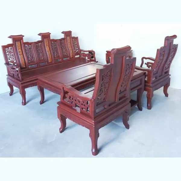 Salon gỗ phong cách Á Đông 6 món gỗ căm xe ốp nu mẫu Phúc An