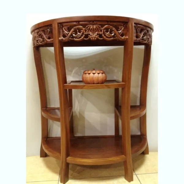 Bàn Console - Bàn trang trí hình bán nguyệt gỗ căm xe chạm nho