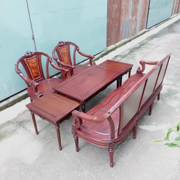 Salon cổ điển 6 món gỗ hồng đào lưng ốp nu mẫu Pandora