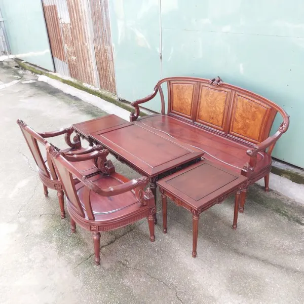 Salon cổ điển 6 món gỗ hồng đào lưng ốp nu mẫu Pandora