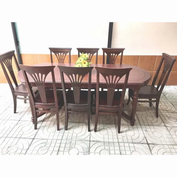 Bộ bàn ovan hiện đại 8 ghế: Bàn gỗ căm xe mẫu Napoli + Ghế gỗ hồng đào mẫu Napoli