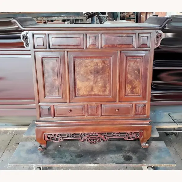 Tủ thờ ngang 106 cm gỗ hương ốp nu mẫu Cung Đình