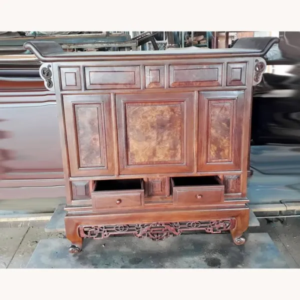 Tủ thờ ngang 106 cm gỗ hương ốp nu mẫu Cung Đình