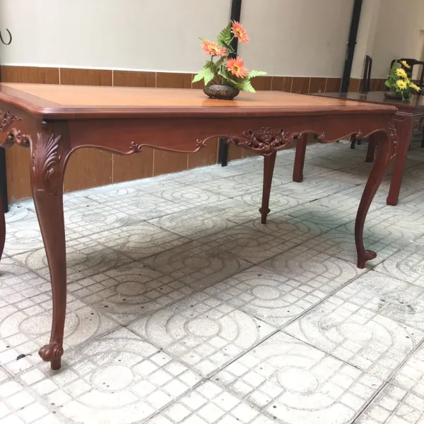 Bộ bàn chữ nhật cổ điển 8 ghế: Bàn gỗ gõ đỏ mẫu Hồng Ngọc + Ghế gỗ hương lưng nu nguyên tấm mẫu Anh 