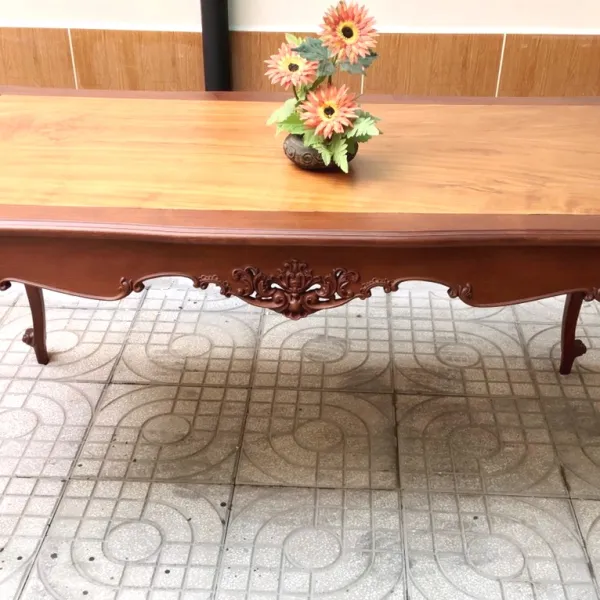 Bộ bàn chữ nhật cổ điển 8 ghế: Bàn gỗ gõ đỏ mẫu Hồng Ngọc + Ghế gỗ hương lưng nu nguyên tấm mẫu Anh 