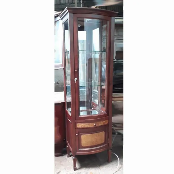 Tủ ly - Tủ rượu 1 cánh hiện đại ngang 57 cm kính cong gỗ hồng đào ốp nu mẫu Lisa