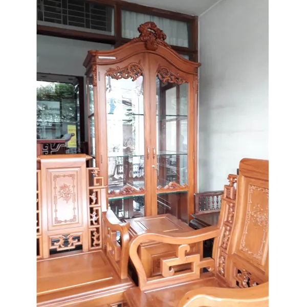 Tủ ly - Tủ rượu 2 cánh cổ điển ngang 1m07 gỗ gõ đỏ mẫu Mây Trắng