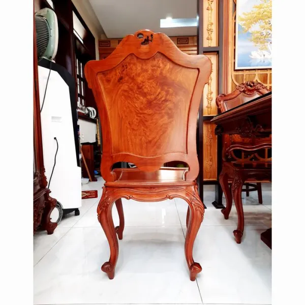 Bộ bàn chữ nhật cổ điển 10 ghế: Bàn mẫu Anh Vũ + Ghế gỗ hương lưng nu nguyên tấm mẫu Napoleon