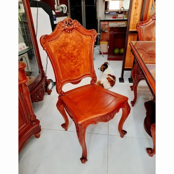 Bộ bàn chữ nhật cổ điển 10 ghế: Bàn mẫu Anh Vũ + Ghế gỗ hương lưng nu nguyên tấm mẫu Napoleon