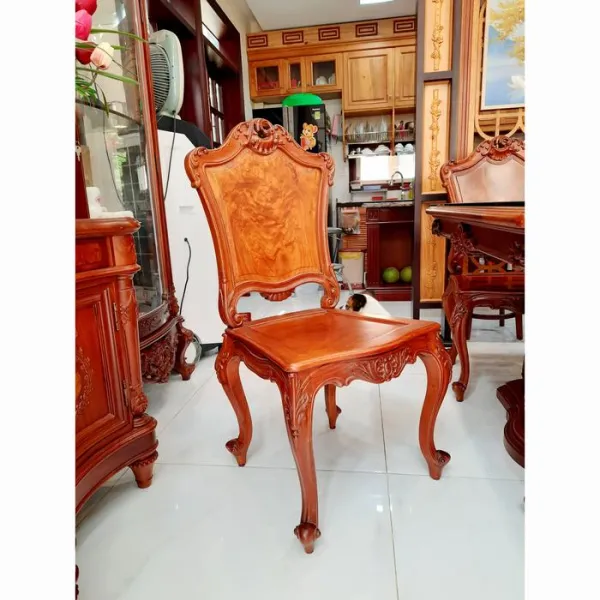 Bộ bàn chữ nhật cổ điển 10 ghế: Bàn mẫu Anh Vũ + Ghế gỗ hương lưng nu nguyên tấm mẫu Napoleon
