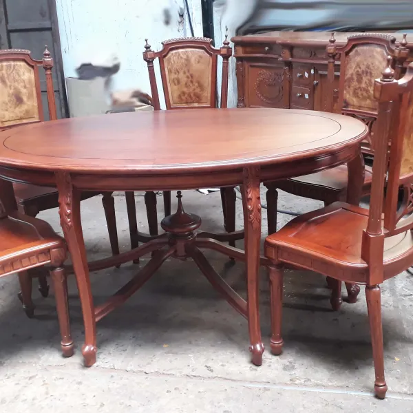 Bàn ovan cổ điển 6 ghế gỗ căm xe mẫu Ngọc Nữ 