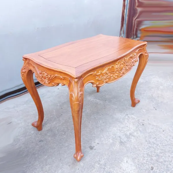 Bộ bàn chữ nhật 6 ghế phong cách cổ điển châu Âu: Bàn chữ nhật Louis + Ghế Dion không tay lưng nu