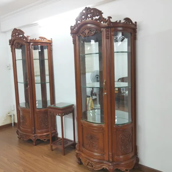 Tủ ly - Tủ rượu 1 cánh cổ điển ngang 95 cm kính cong gỗ gõ đỏ/căm xe mẫu Iris
