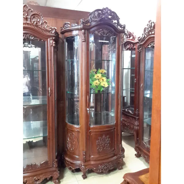 Tủ ly - Tủ rượu 1 cánh cổ điển ngang 95 cm kính cong gỗ gõ đỏ/căm xe mẫu Iris