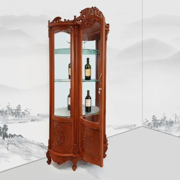 Tủ ly - Tủ rượu 1 cánh cổ điển ngang 95 cm kính cong gỗ gõ đỏ/căm xe mẫu Iris