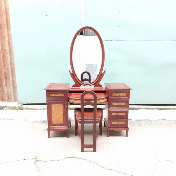 Bàn phấn - Bàn trang điểm cổ điển gỗ căm xe ốp nu mẫu Bạch Tuyết kiểu 4
