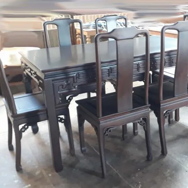 Bàn chữ nhật phong cách Á Đông gỗ căm xe mẫu Quang Du