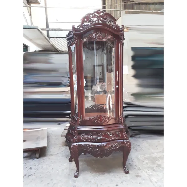 Tủ ly - Tủ rượu 1 cánh 2 hộc ngang 1m kính cong phong cách cổ điển châu Âu mẫu Caroline gỗ căm xe