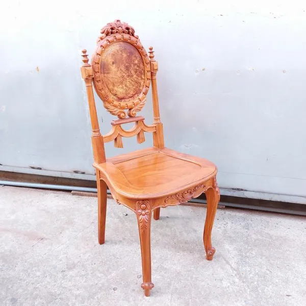 Ghế không tay lưng nu nguyên tấm phong cách cổ điển châu Âu mẫu Dây Xoắn gỗ gõ đỏ