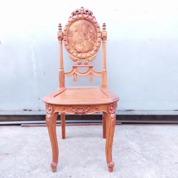 Ghế không tay lưng nu nguyên tấm phong cách cổ điển châu Âu mẫu Dây Xoắn gỗ gõ đỏ