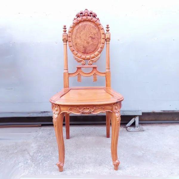 Ghế không tay lưng nu nguyên tấm phong cách cổ điển châu Âu mẫu Dây Xoắn gỗ gõ đỏ