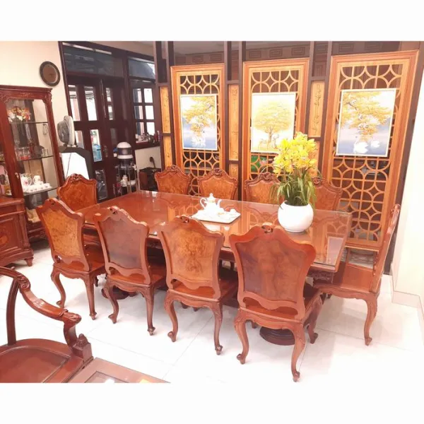 Bàn chữ nhật cổ điển 10 ghế mẫu Anh Vũ