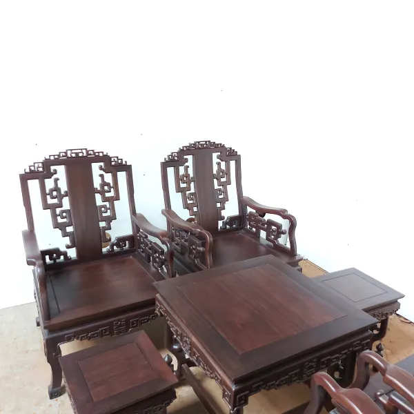 Salon gỗ phong cách Á Đông 7 món gỗ chiu liu (muồng đen, chiêu liêu) mẫu Tường An