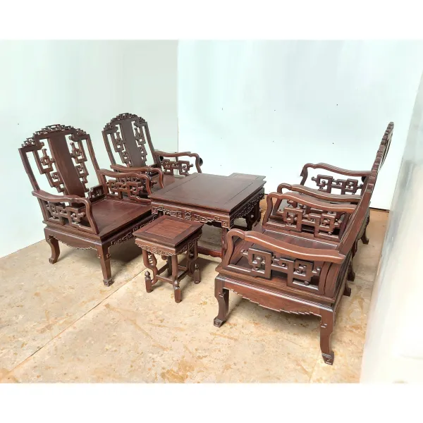 Salon gỗ phong cách Á Đông 7 món gỗ chiu liu (muồng đen, chiêu liêu) mẫu Tường An