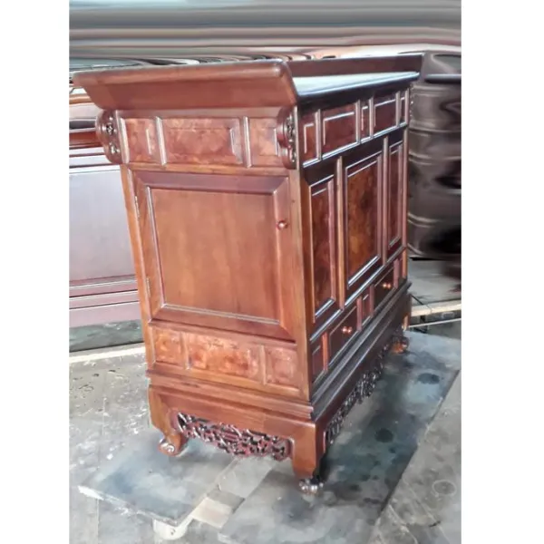 Tủ thờ ngang 106 cm gỗ hương ốp nu mẫu Cung Đình