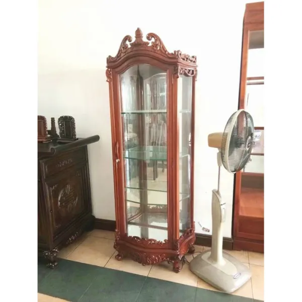  Tủ ly - Tủ rượu 1 cánh cổ điển ngang 70 kính cong gỗ hương mẫu Caroline kiểu 2
