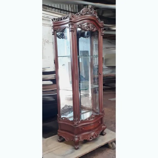 Tủ ly - Tủ rượu 1 cánh 1 hộc kéo cổ điển kính cong gỗ hương mẫu Caroline