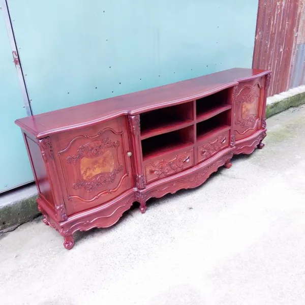 Kệ TV - Tủ búp phê cổ điển ngang 2m14 gỗ căm xe ốp nu mẫu Caroline 2 hộc 