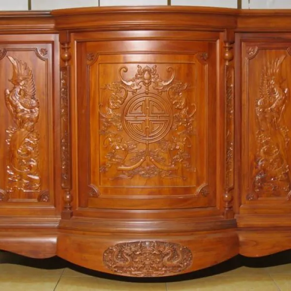 Tủ thờ chạm chữ thọ và rồng bay ngang 1m4 cao 1m mẫu Sư Huynh
