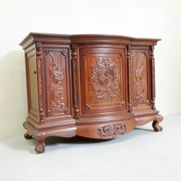Tủ thờ chạm chữ thọ và rồng bay ngang 1m4 cao 1m mẫu Sư Huynh