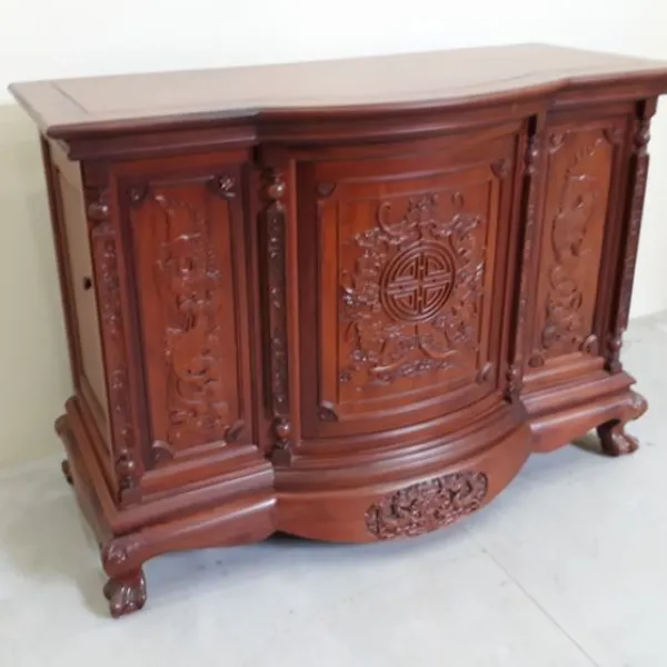 Tủ thờ chạm chữ thọ và rồng bay ngang 1m4 cao 1m mẫu Sư Huynh