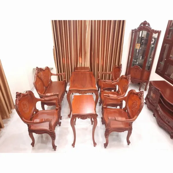 Salon gỗ cổ điển lưng chạm mẫu Louis 7 món