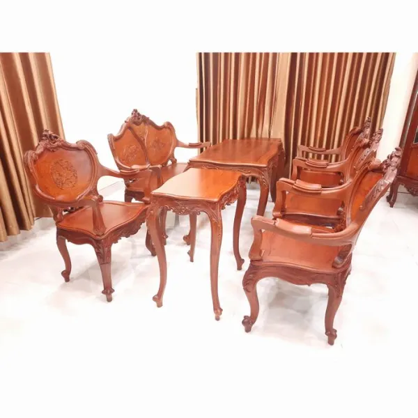 Salon gỗ cổ điển lưng chạm mẫu Louis 7 món