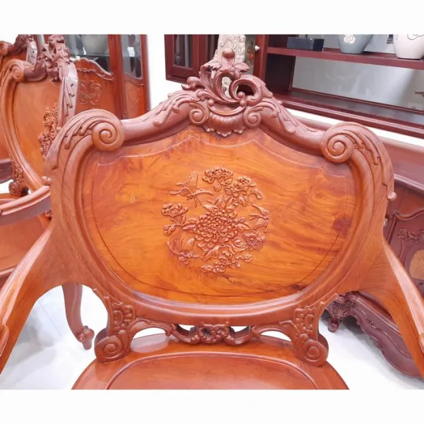 Salon gỗ cổ điển lưng chạm mẫu Louis 7 món