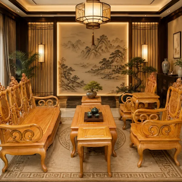 Salon gỗ phong cách Á Đông 7 món gỗ gõ mẫu Thái Sư