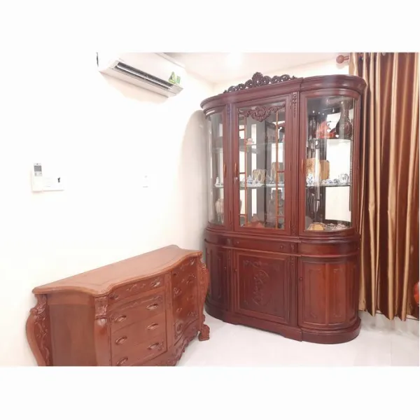 Tủ ly - Tủ rượu 3 cánh cổ điển kính cong gỗ căm xe mẫu Baroque