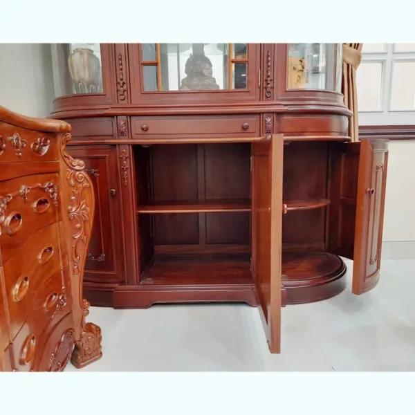 Tủ ly - Tủ rượu 3 cánh cổ điển kính cong gỗ căm xe mẫu Baroque