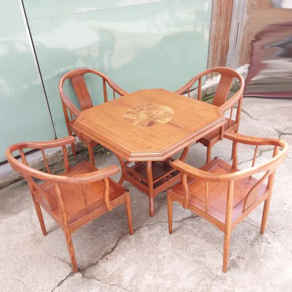 Bộ bàn bát giác hiện đại 4 ghế gỗ hương