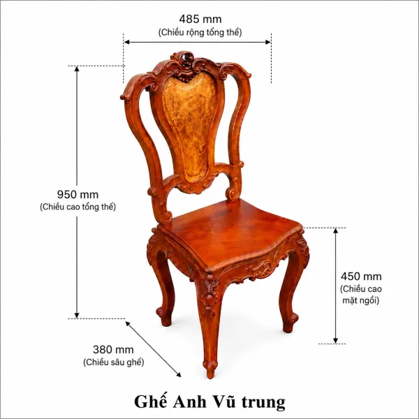 Ghế không tay cổ điển gỗ hương lưng nu nguyên tấm mẫu Anh Vũ trung