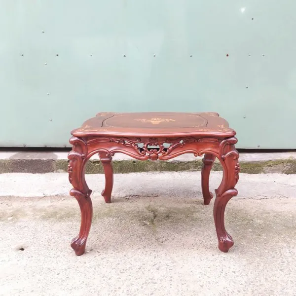 Đôn chữ nhật - Bàn bên - Bàn trang trí - Bàn trà cổ điển gỗ hương cẩn hoa văn mẫu Alexander sơn đậm